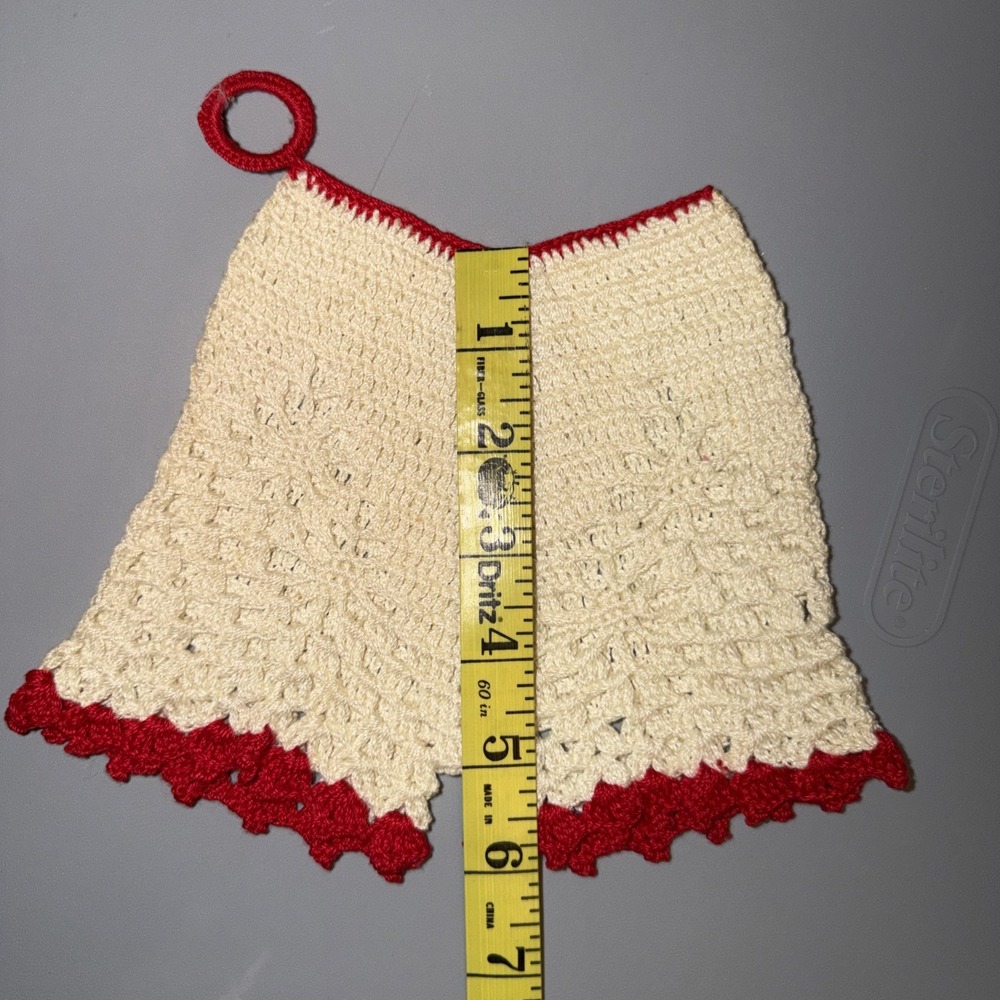 Crochet Potholder Dress Bloomers Red White 50s Handmade Cottagecore Grandma Vtg - Picture 6 of 10